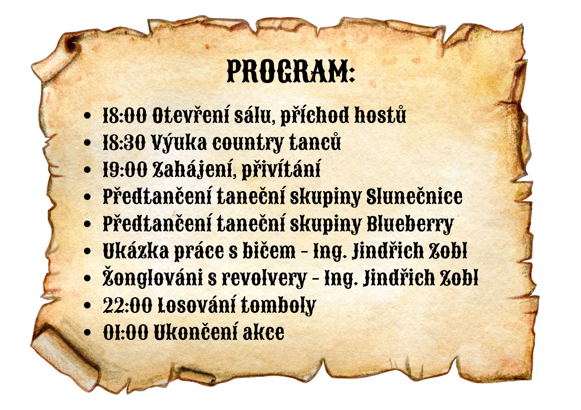 Plakát Country bál Hosín 2025 – program